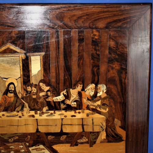 A Rosewood Framed Marquetry Plaque of The Last Supper image-4