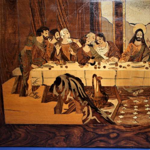 A Rosewood Framed Marquetry Plaque of The Last Supper image-5