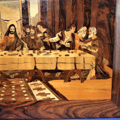 A Rosewood Framed Marquetry Plaque of The Last Supper image-6