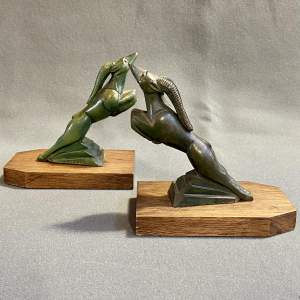 Pair of Art Deco Moreau Bookends of Rams