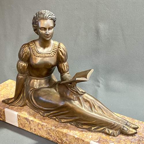 Large Art Deco Figure of a Lady Reading on a Marble Base image-2