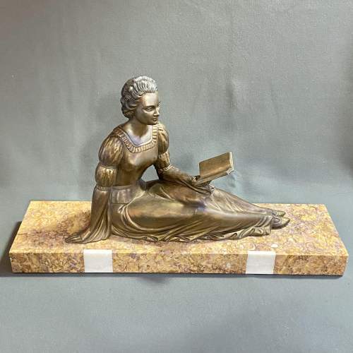 Large Art Deco Figure of a Lady Reading on a Marble Base image-1