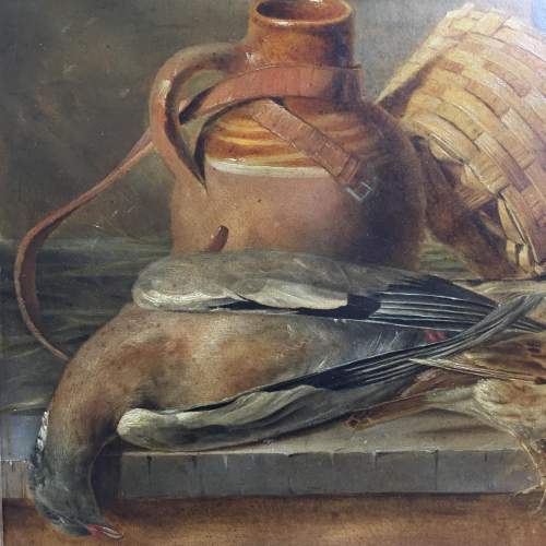 Antique Still Life Oil Painting of Wood Pigeon and Song Thrush image-3