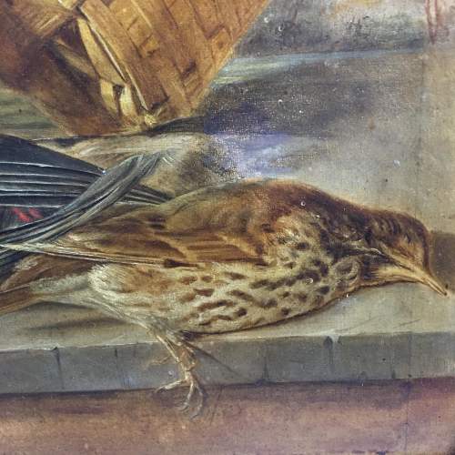 Antique Still Life Oil Painting of Wood Pigeon and Song Thrush image-4