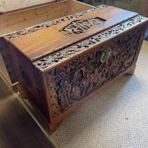 Carved Oriental Camphor Wood Chest