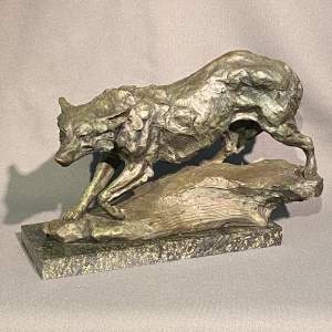20th Century Large Bronze Figure of a Wolf