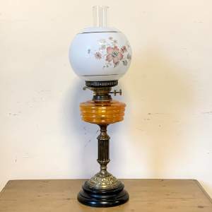 Victorian Brass and Orange Glass Oil Lamp