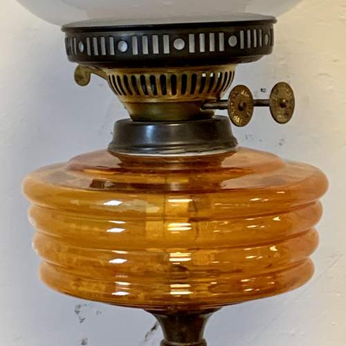 Victorian Brass and Orange Glass Oil Lamp image-3