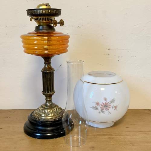 Victorian Brass and Orange Glass Oil Lamp image-6