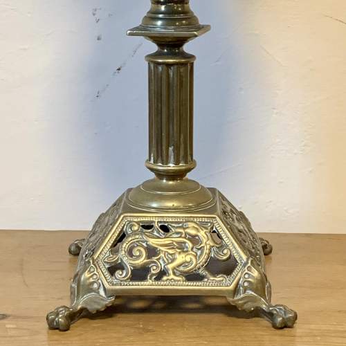 Victorian Brass and Blue Glass Oil Lamp image-4