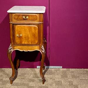 19th Century French Marble Top Walnut Bedside Cabinet