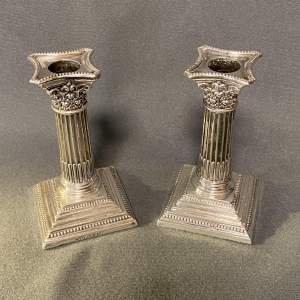 Pair of Late 19th Century Silver Corinthian Column Desk Candlesticks