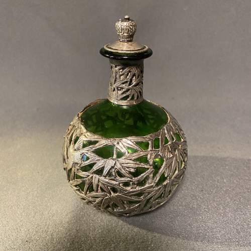19th Century Glass Perfume Bottle with Silver Overlay image-1