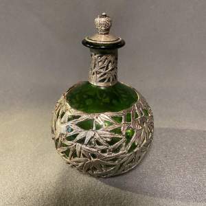 19th Century Glass Perfume Bottle with Silver Overlay