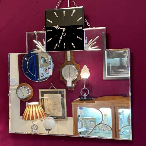 Art Deco Stepped Cut Wall Mirror with Eight Day Clock image-1