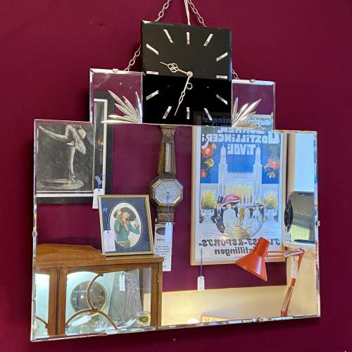 Art Deco Stepped Cut Wall Mirror with Eight Day Clock image-2