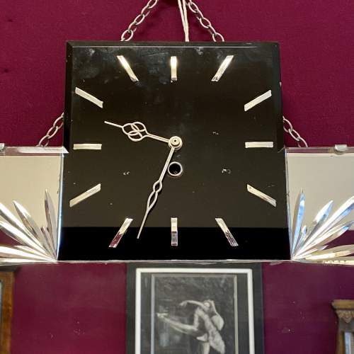 Art Deco Stepped Cut Wall Mirror with Eight Day Clock image-4