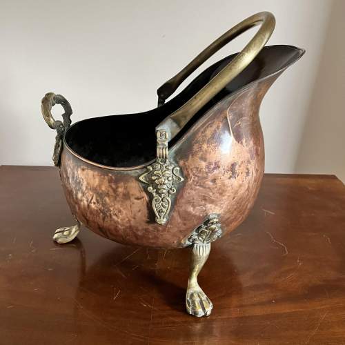 A Late Victorian Copper & Brass Coal Scuttle with Claw Paw Feet. image-1