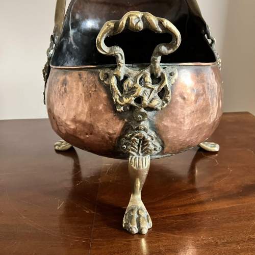 A Late Victorian Copper & Brass Coal Scuttle with Claw Paw Feet. image-2
