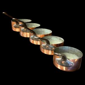 Graduated Set of Five Heavy Vintage French Copper Cooking Pans