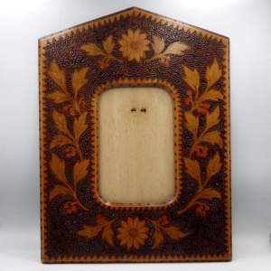 Art Nouveau Antique 19th Century Pokerwork Photograph Frame