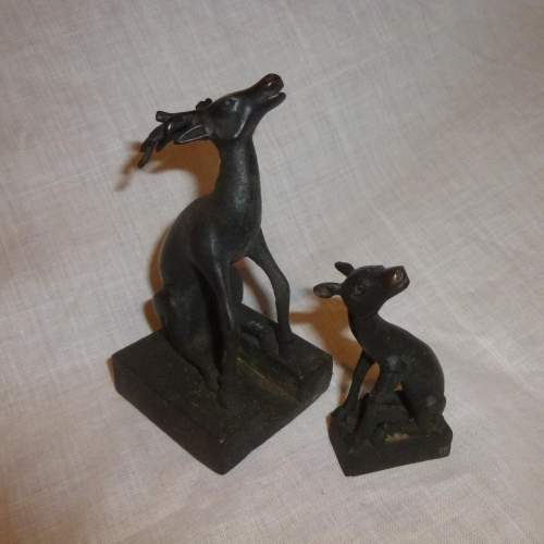 Small Oriental Bronze Seal in form of Doe and Fawn image-2