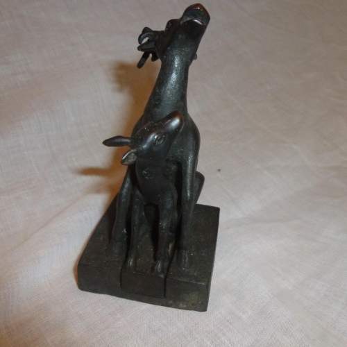 Small Oriental Bronze Seal in form of Doe and Fawn image-3