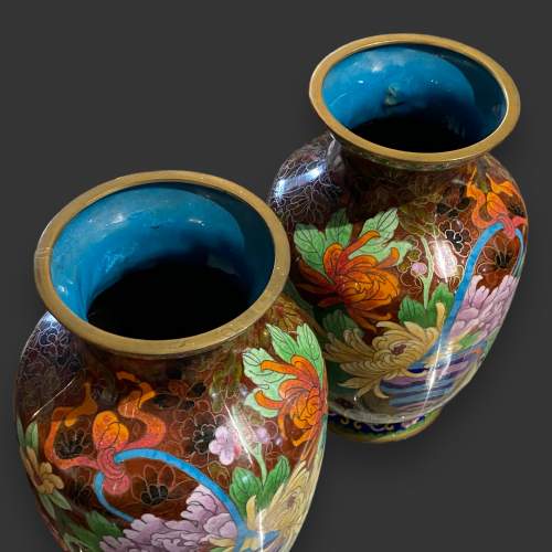 Pair of Vintage Floral Cloisonné Vases image-2
