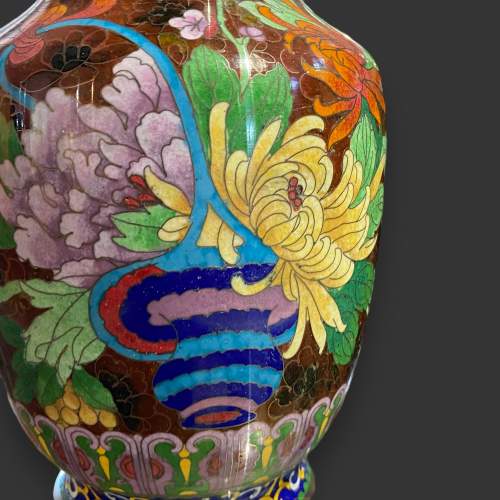 Pair of Vintage Floral Cloisonné Vases image-3