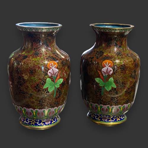 Pair of Vintage Floral Cloisonné Vases image-5