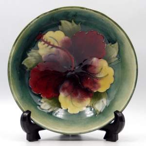 Moorcroft Pottery Green Hibiscus Pattern Footed Bowl