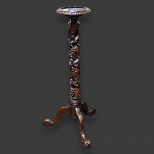 Mid 20th Century Profusely Carved Mahogany Torchere