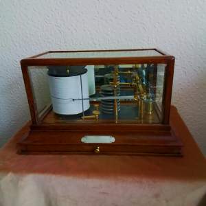 Oak Cased Barograph with Bevelled Glass Mirrored Back