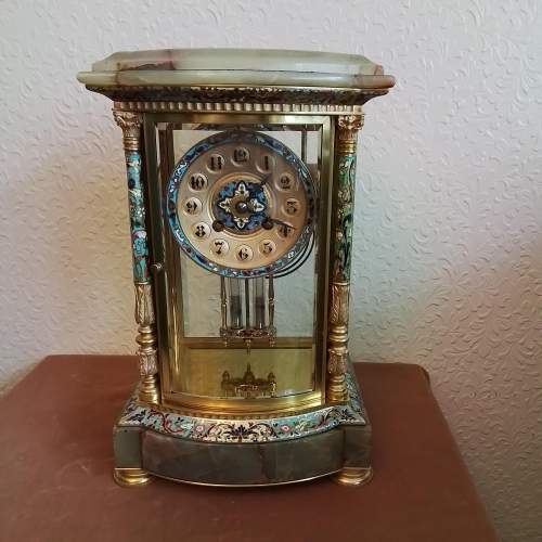 Onyx and Champleve Enamel French Clock image-1