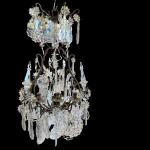 French 20th Century Bronze and Crystal Chandelier