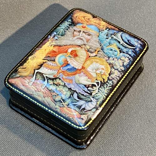 Russian Palekh Painted Box with Fable Scene image-1
