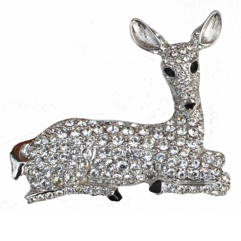 Swarovski Crystal Deer Brooch - Jewellery & Gold - Hemswell Antique Centres