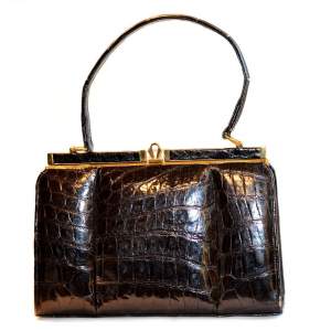 Vintage Ladies Black Crocodile Handbag by Jay of Bond Street