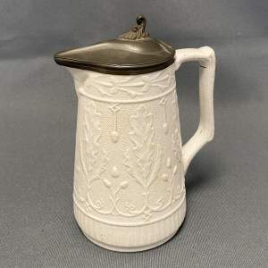 Victorian Stoneware Jug with Pewter Lid