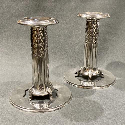 Pair of Liberty and Co Archibald Knox Tudric Pewter Candlesticks image-1