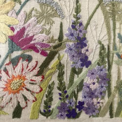 Large Panel of Garden Flowers Hand-Embroidered in wool image-1