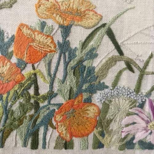 Large Panel of Garden Flowers Hand-Embroidered in Wool image-4