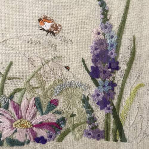 Large Panel of Garden Flowers Hand-Embroidered in Wool image-5