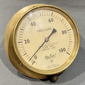 Vintage English Made Brass Pressure Gauge