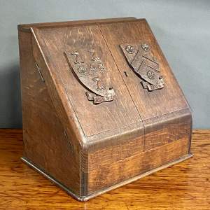 1920s Oak Stationery Box with Carved Crests