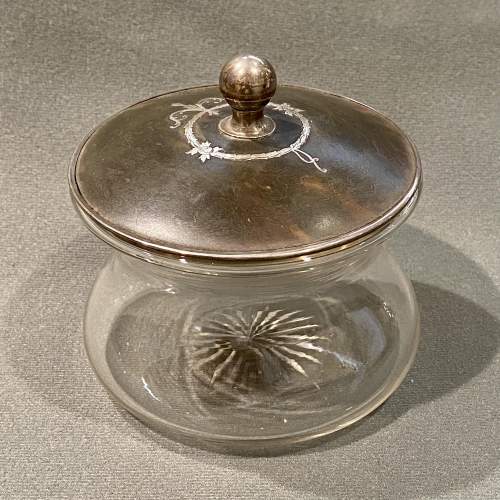 19th Century Silver Inlaid Tortoiseshell and Glass Trinket Pot image-1