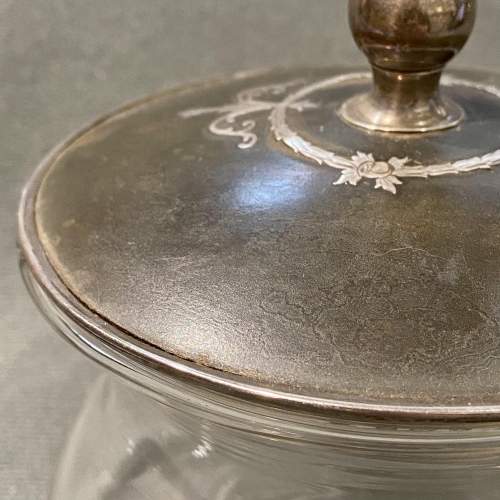 19th Century Silver Inlaid Tortoiseshell and Glass Trinket Pot image-3