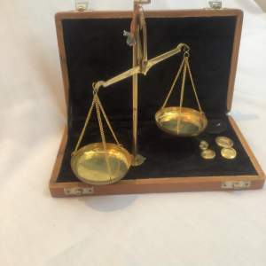 Vintage Cased Brass Apothecary or Jewellers Scales