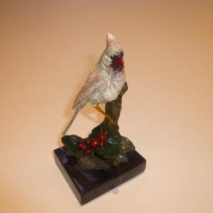 Cold Painted Bronze of a Small Bird with Holly Berries