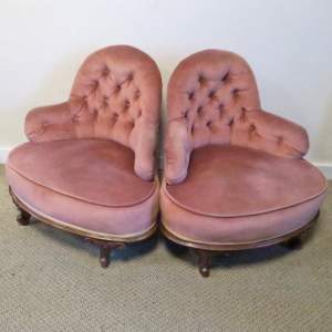 Pair Mid Victorian Button Back Conversation Seats Chairs